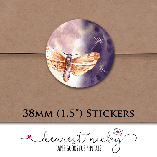 Moon Phases and Moths Envelope Seals - Set of 30 Stickers