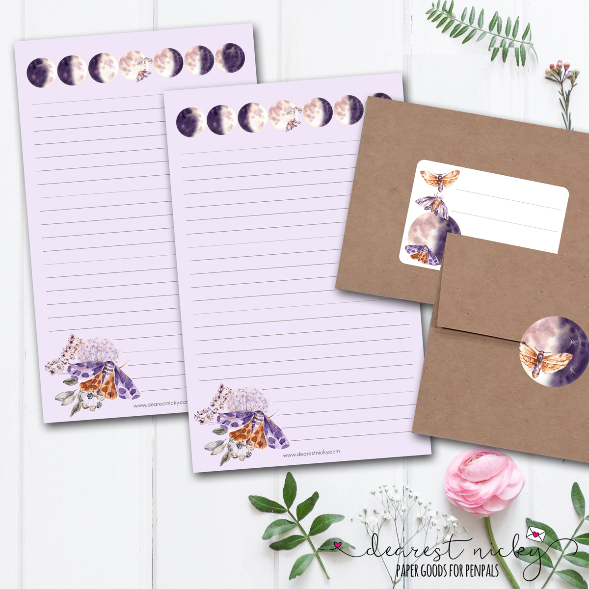 Moth Writing Set Moon Phases and Moths Letter Writing Set – Dearest Nicky