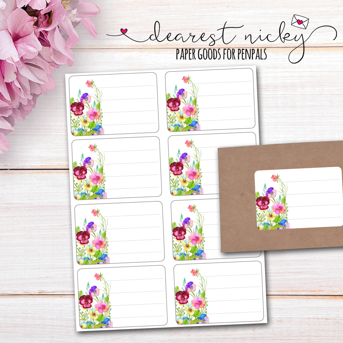 Pansies Mailing Address Labels - Set of 16