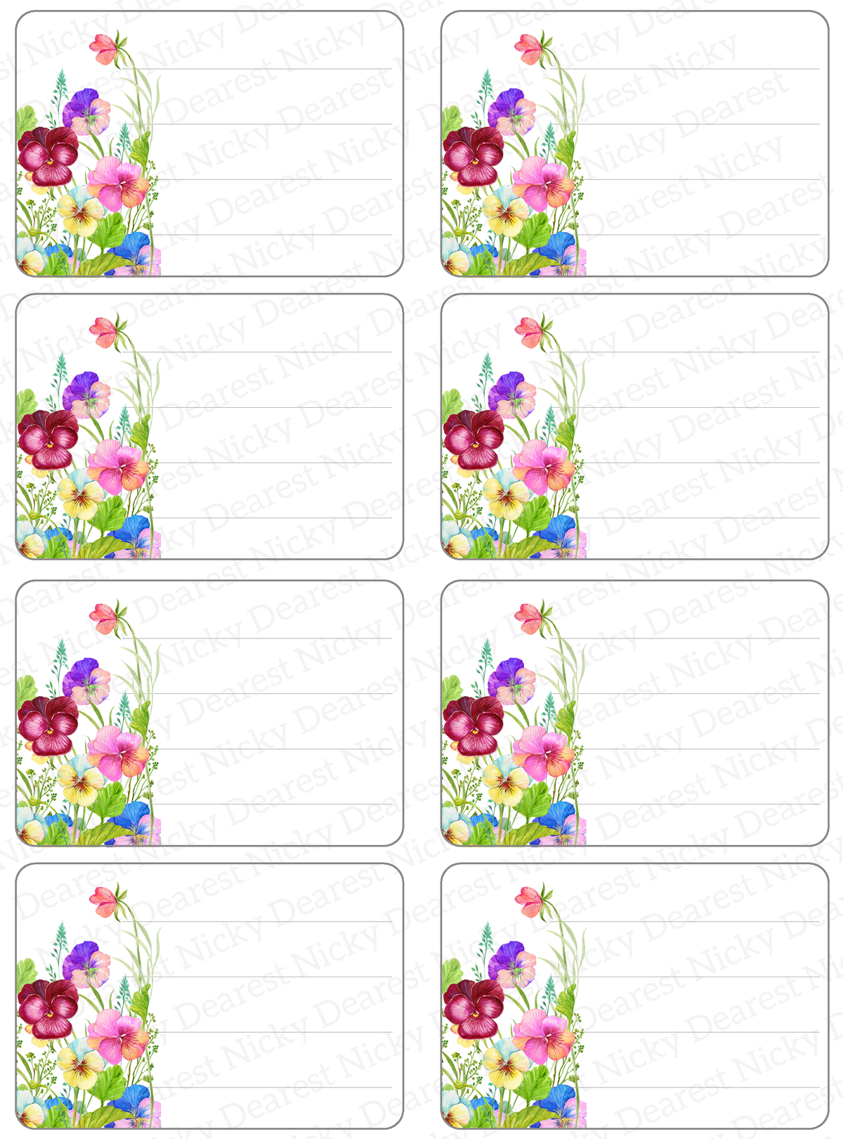 Pansies Mailing Address Labels - Set of 16