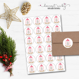 Pink Snow Globe Envelope Seals <br> Set of 30 Stickers