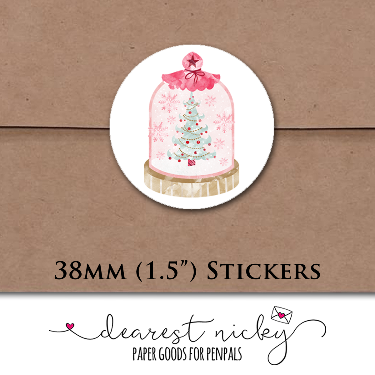 Pink Snow Globe Envelope Seals - Set of 30 Stickers