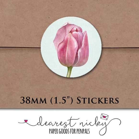 Pink Tulips Envelope Seals <br> Set of 30 Stickers