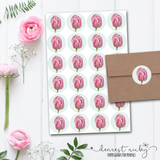 Pink Tulips Envelope Seals <br> Set of 30 Stickers