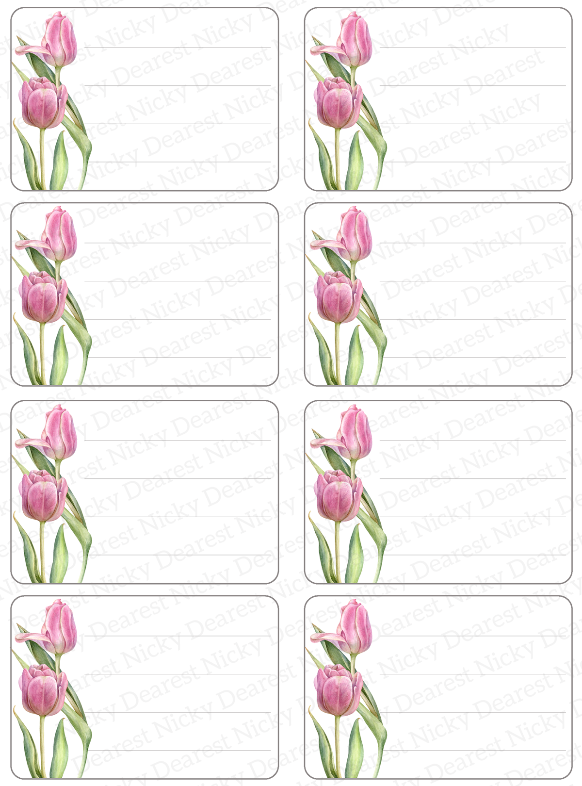 Étiquettes d'adresse de tulipes roses<br> Lot de 16
