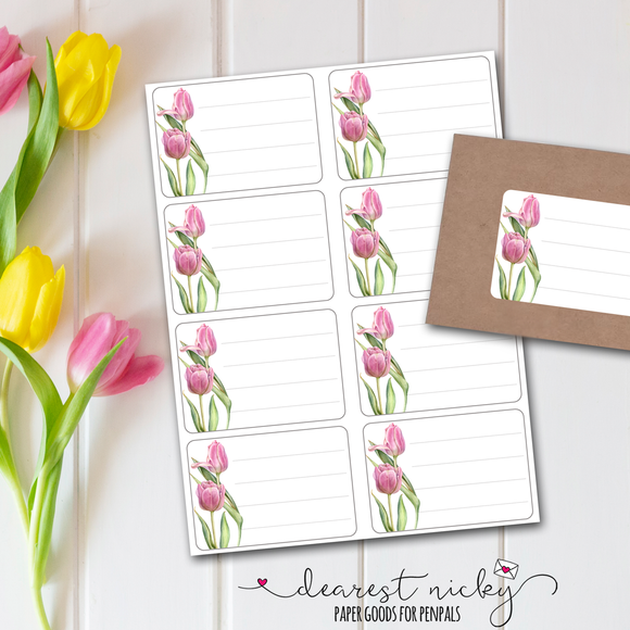 Pink Tulips Address Labels <br> Set of 16