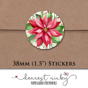 Poinsettia Bouquets Envelope Seals <br> Set of 30 Stickers
