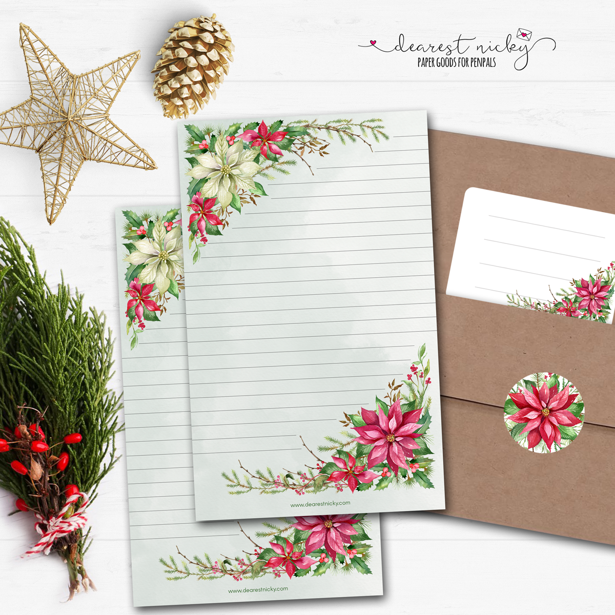 Poinsettia Bouquet Letter Writing Set