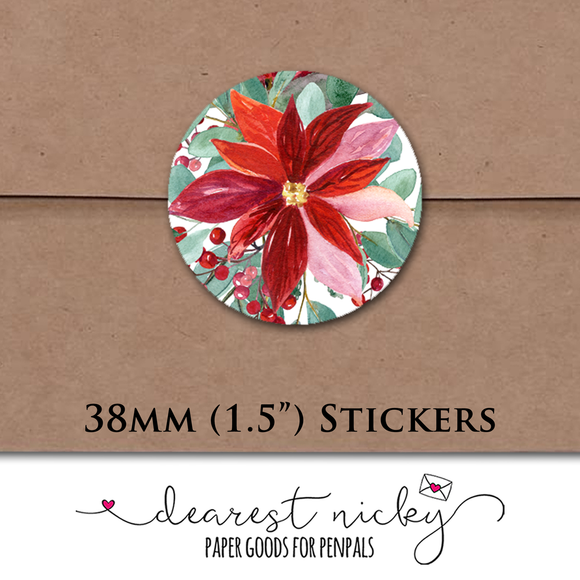 Poinsettia Frame Envelope Seals <br> Set of 30 Stickers