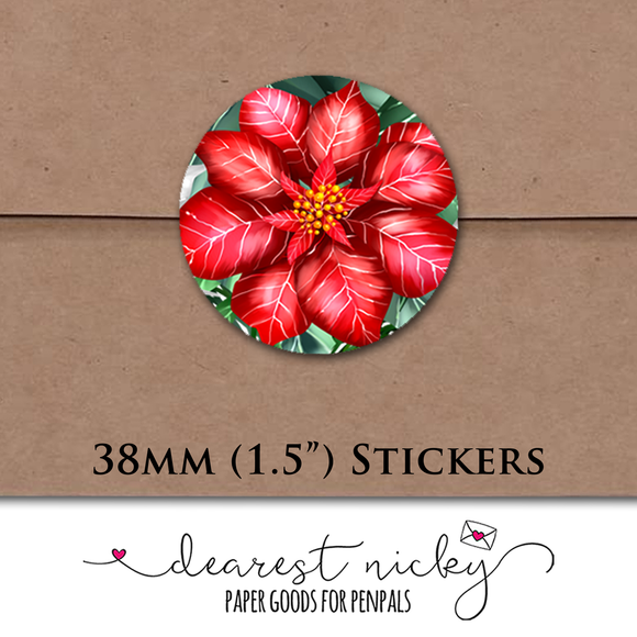 Poinsettia Garland Envelope Seals <br> Set of 30 Stickers