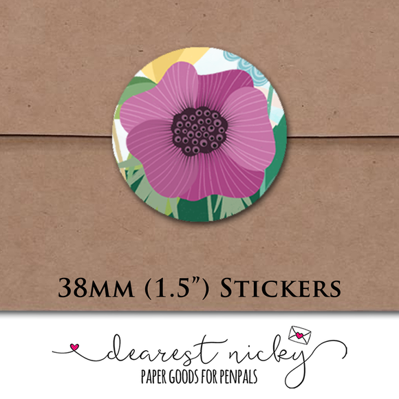 Poppy Garden Envelope Seals <br> Set of 30 Stickers