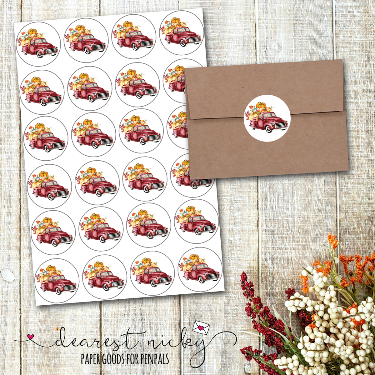 Pumpkin Harvest Envelope Seals - Set of 30 Stickers