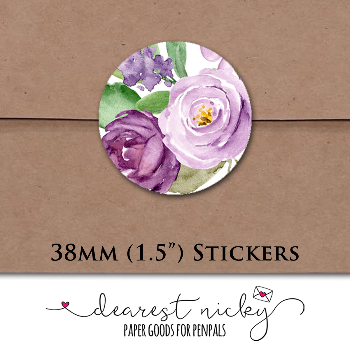 Purple Bouquet Envelope Seals - Set of 30 Stickers