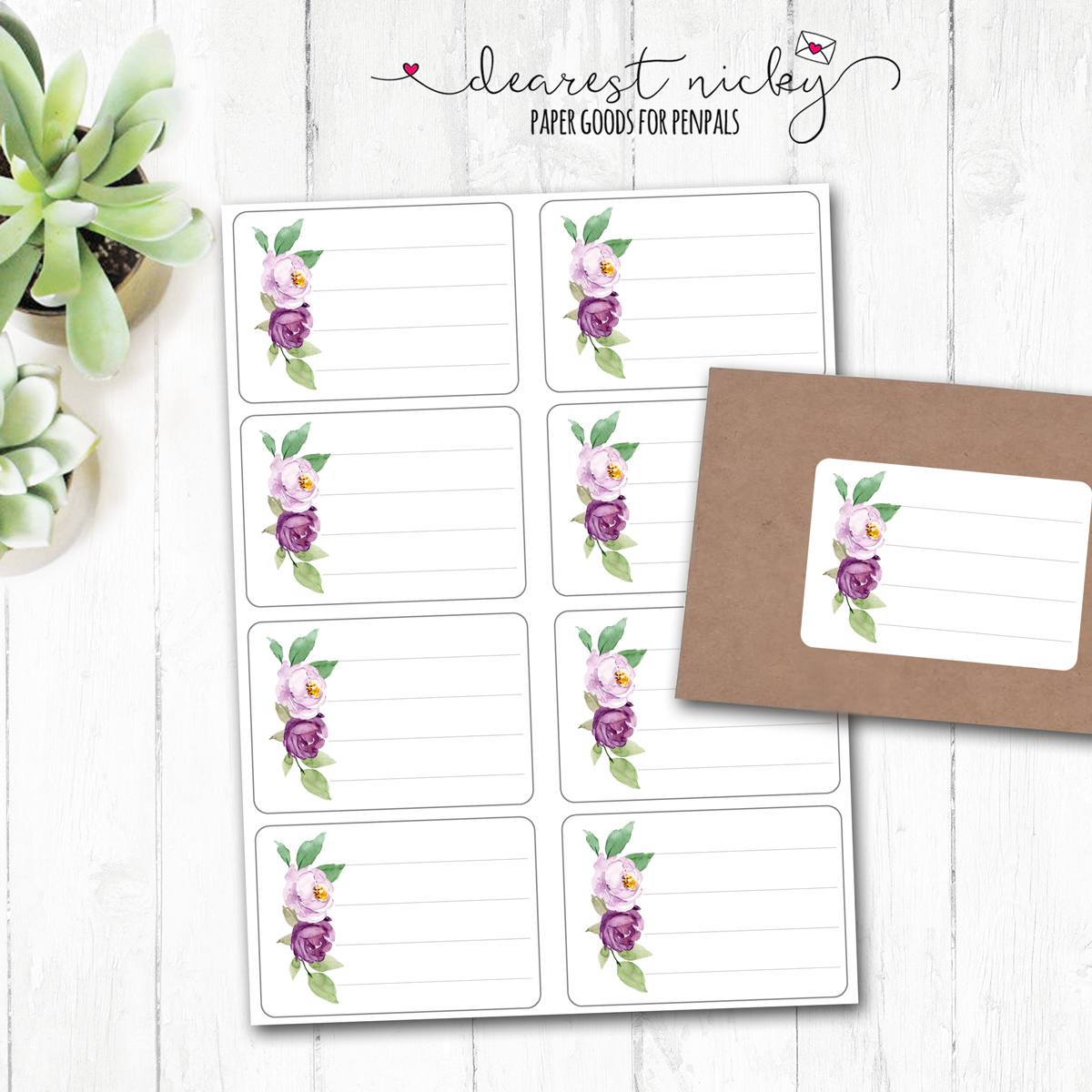 Purple Bouquet Mailing Address Labels - Set of 16