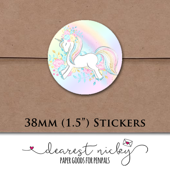 Rainbow Unicorns Envelope Seals <br> Set of 30 Stickers