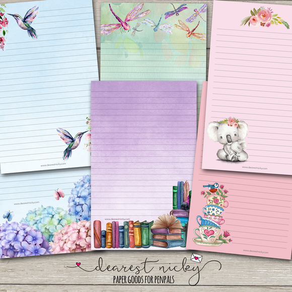 Mystery Pack of Letter Writing Paper - 60 Sheets - 5 designs