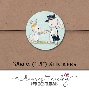 Snail Mail Bunnies Envelope Seals <br> Set of 30 Stickers