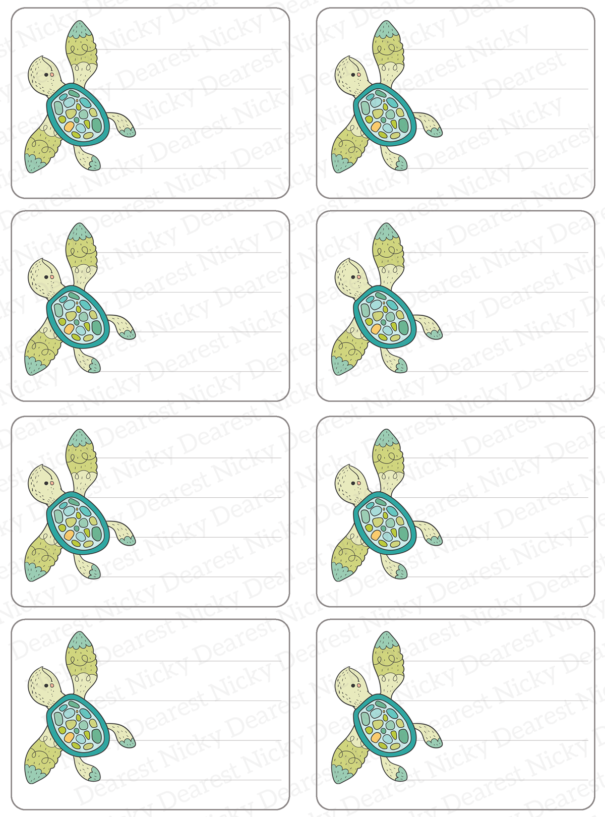 Étiquettes d’adresse postale des tortues de mer<br> Lot de 16
