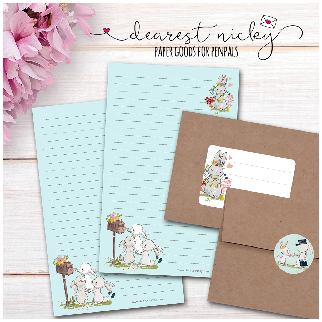 Snail Mail Bunny Mailing Address Labels - Set of 16