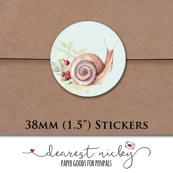 Snail and Toadstools Envelope Seals <br> Set of 30 Stickers