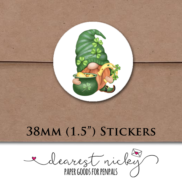 St. Patrick's Day Gnomes Envelope Seals <br> Set of 30 Stickers