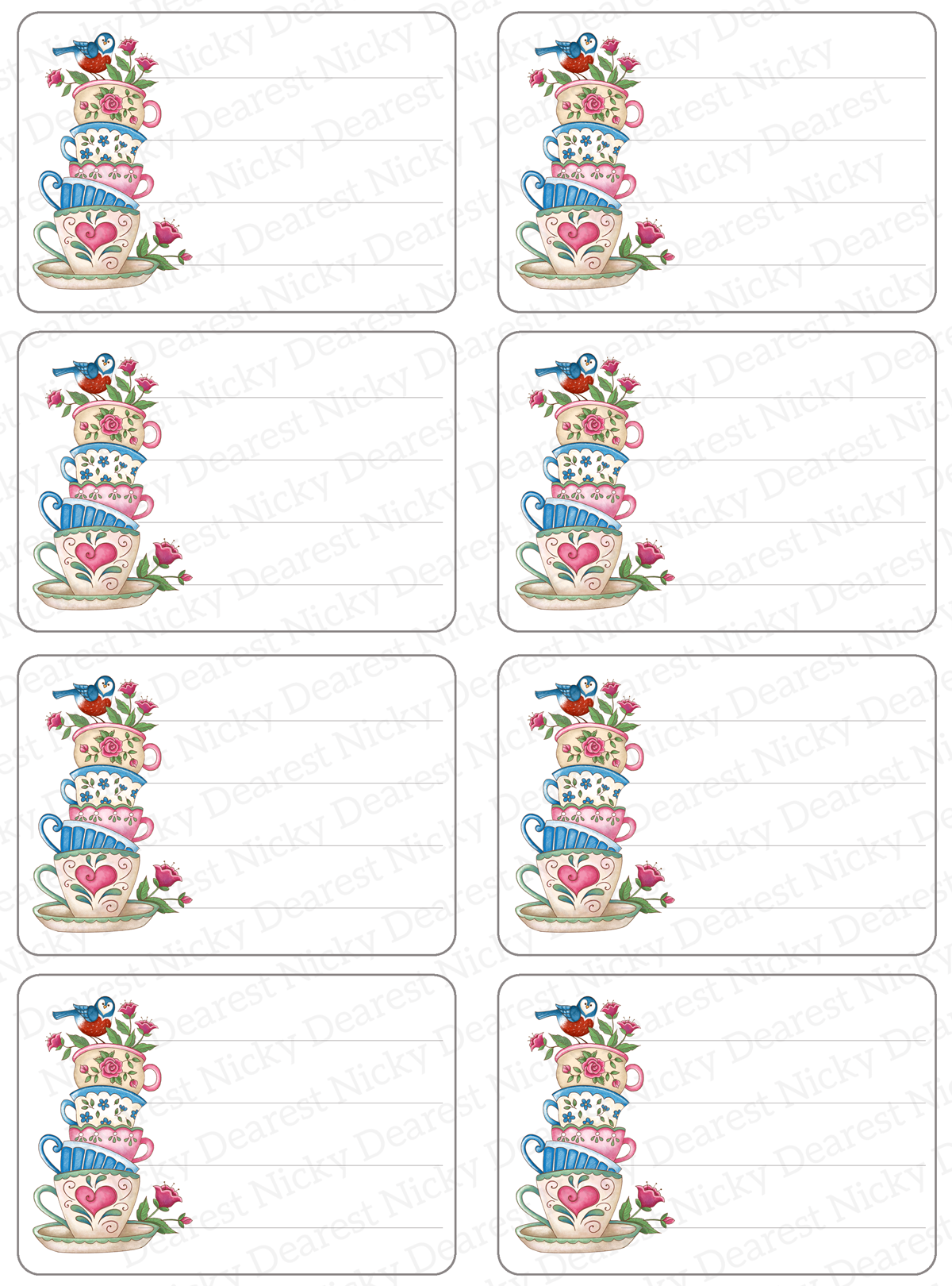 Stack of Teacups Mailing Address Labels - Set of 16
