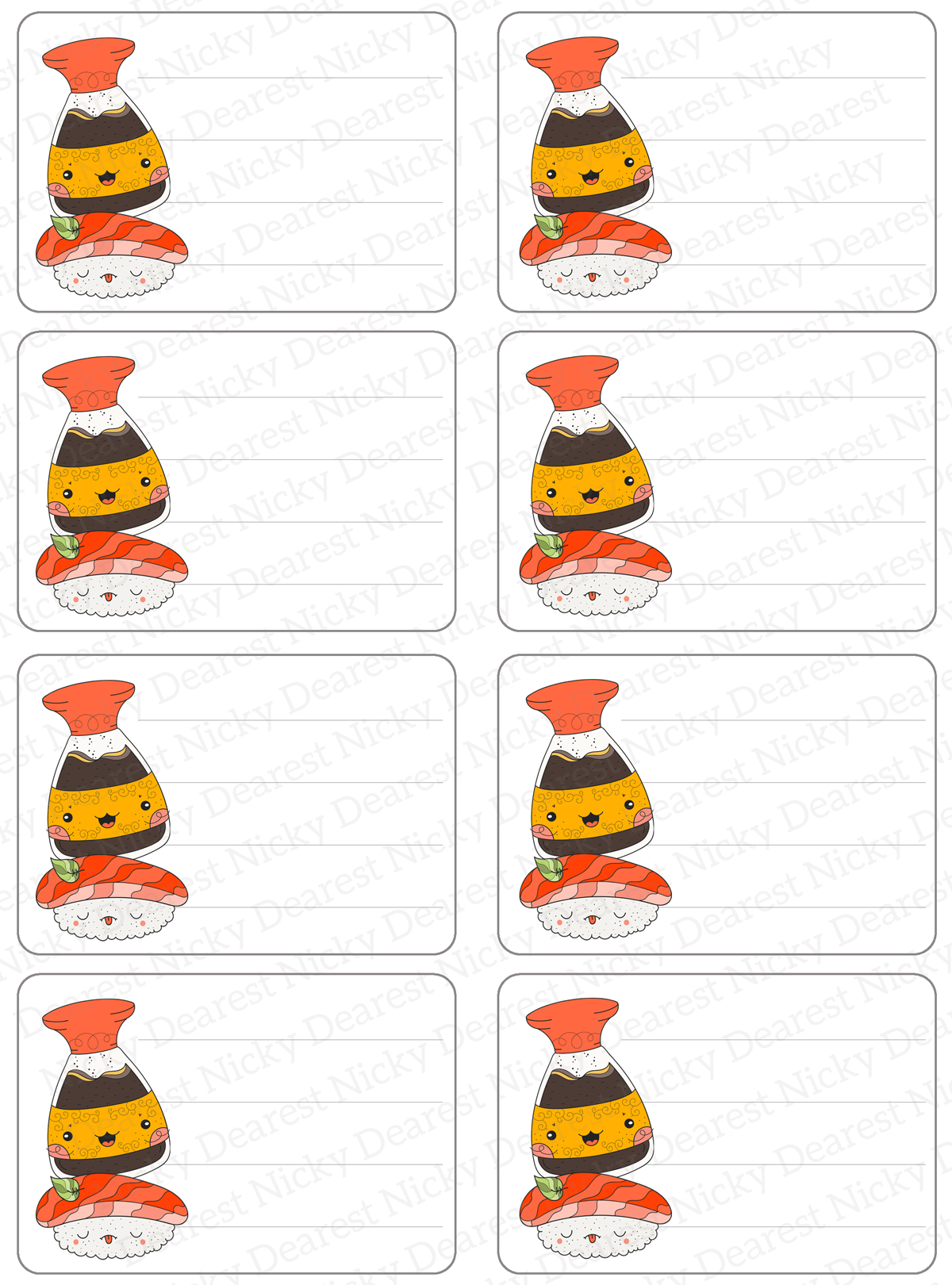Étiquettes d'adresse postale mignonnes de sushi<br> Lot de 16