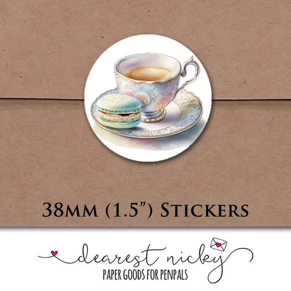 Tea & Macarons Envelope Seals <br> Set of 30 Stickers