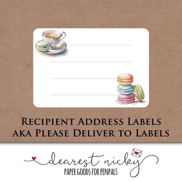 Tea & Macarons Mailing Address Labels <br> Set of 16