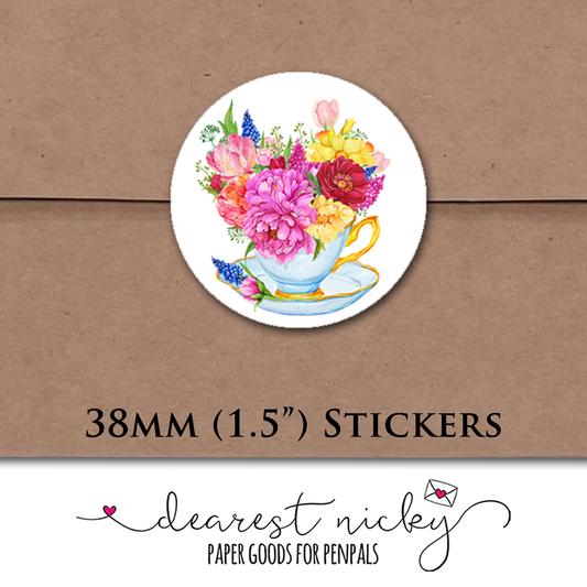 Teacup Bouquet II Envelope Seals - Set of 30 Stickers