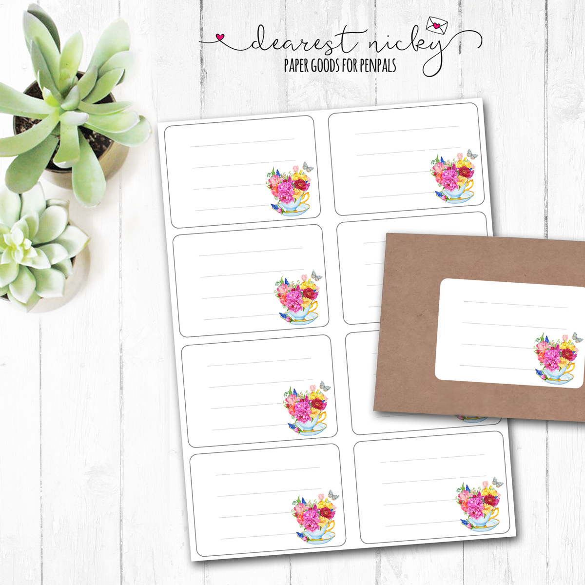 Teacup Bouquet II Mailing Address Labels - Set of 16