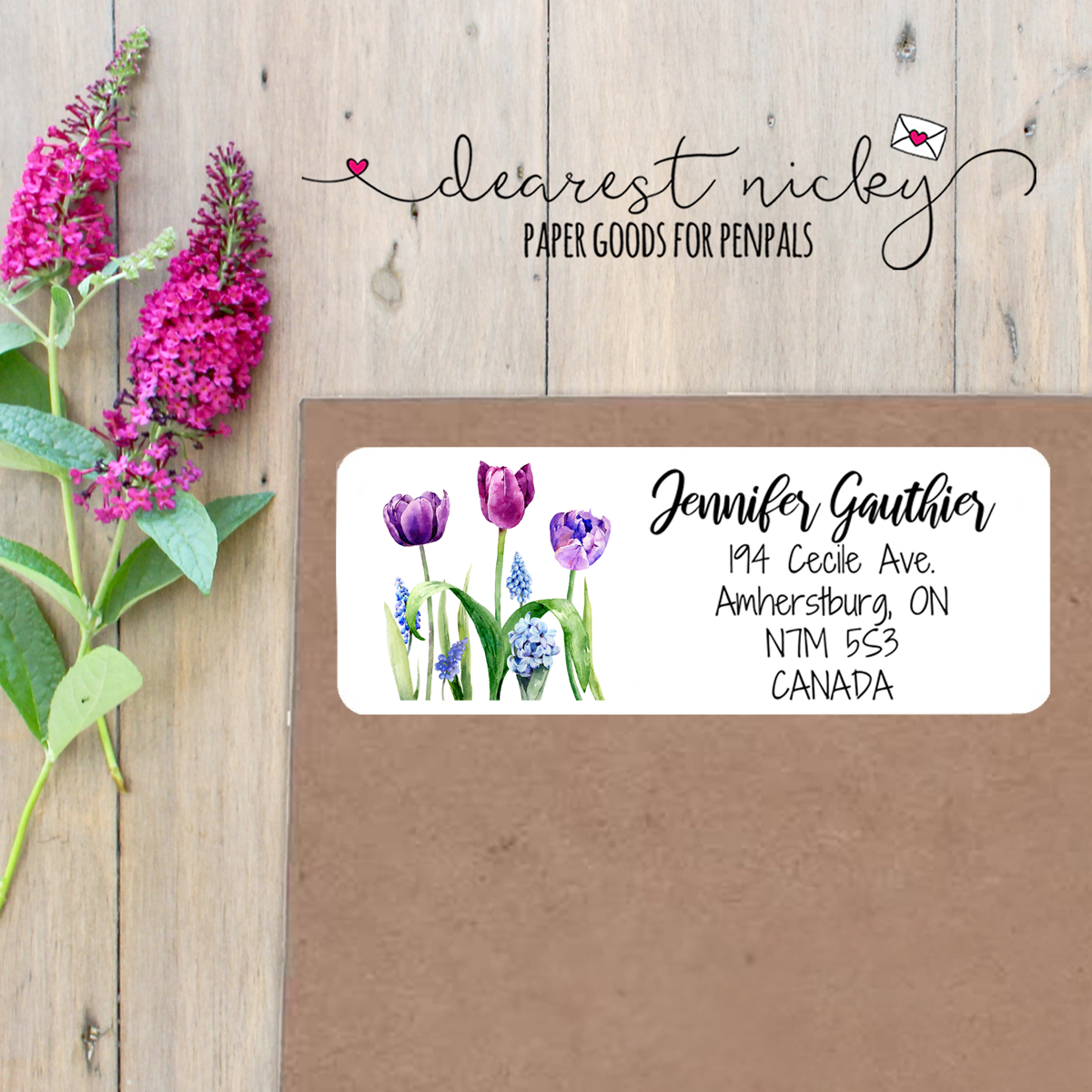 Tulipes et jacinthes Étiquettes d’adresse de retour personnalisées Ensemble de 30