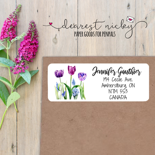 Tulipes et jacinthes Étiquettes d’adresse de retour personnalisées Ensemble de 30