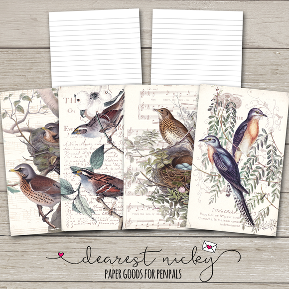 Vintage Birds Double Sided Letter Writing Paper - Lined on One Side - 16 sheets