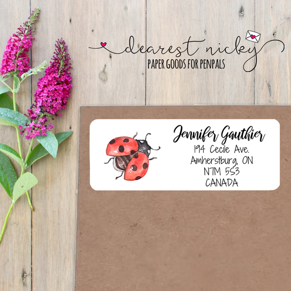 Wildflowers Ladybug Custom Return Address Labels Set of 30