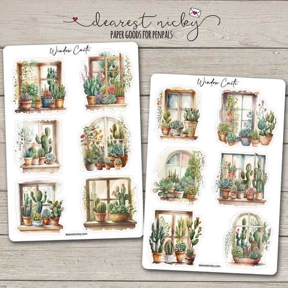 Window Cacti Stickers - 2 Sheets