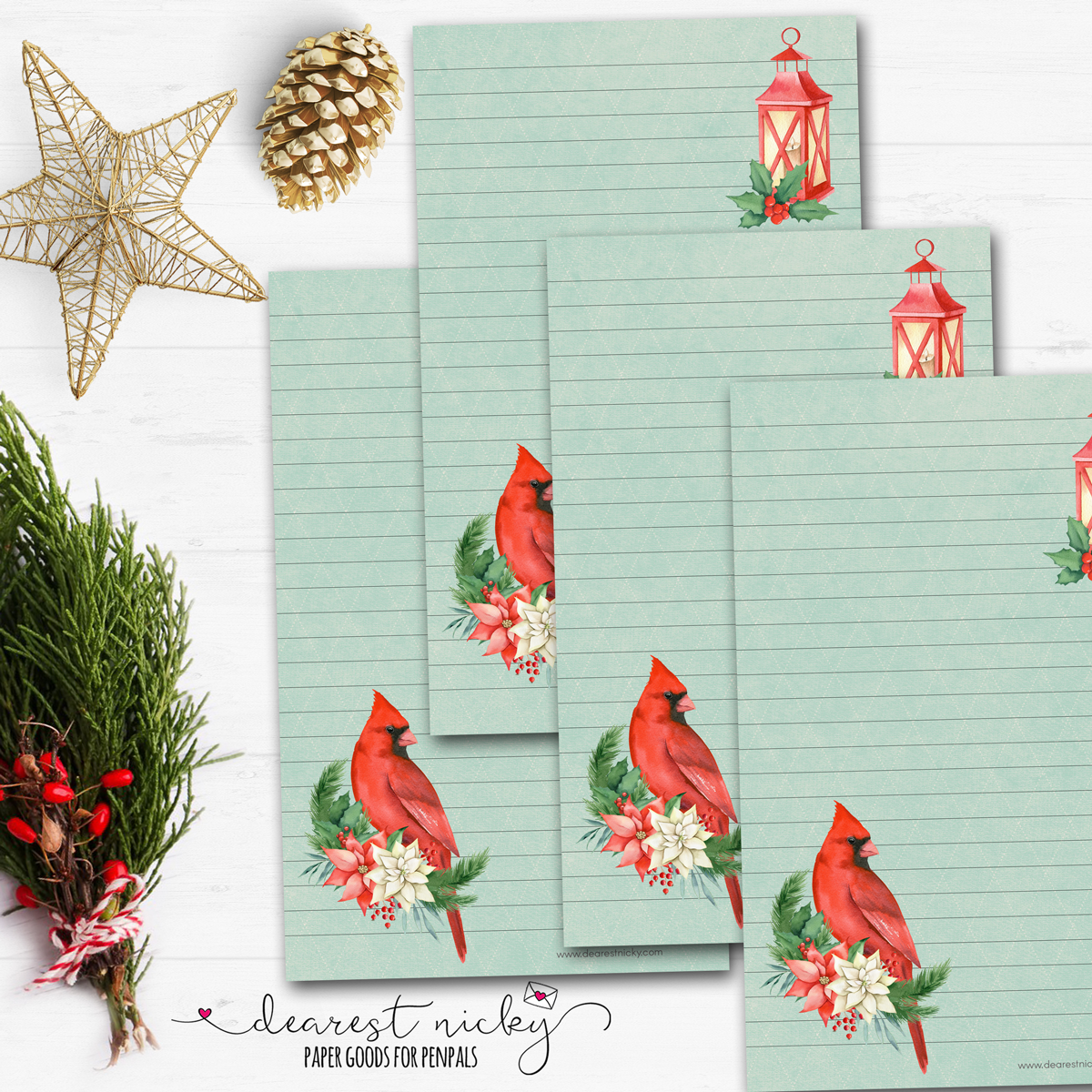 Cardinal Note Paper Winter Cardinal Letter Writing Paper – Dearest Nicky