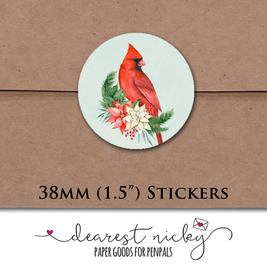 Winter Cardinal Envelope Seals - Set of 30 Stickers