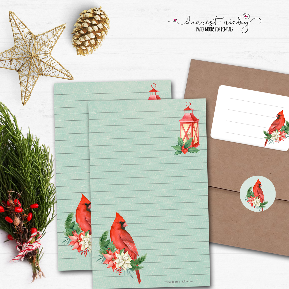 Winter Cardinal Letter Writing Set