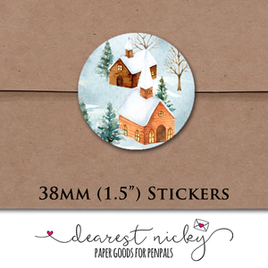 Winter Village Envelope Seals <br> Set of 30 Stickers