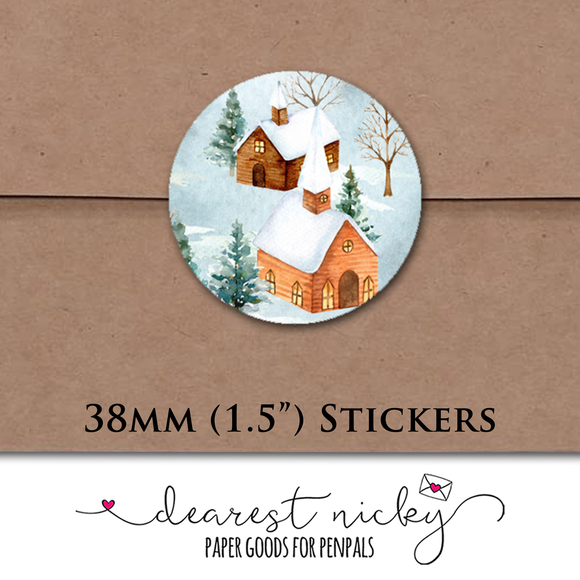 Winter Village Envelope Seals <br> Set of 30 Stickers