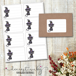 Witch Kitty Mailing Address Labels <br> Set of 16