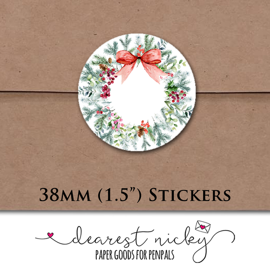 Christmas Wreath Envelope Seals - Set of 30 Stickers