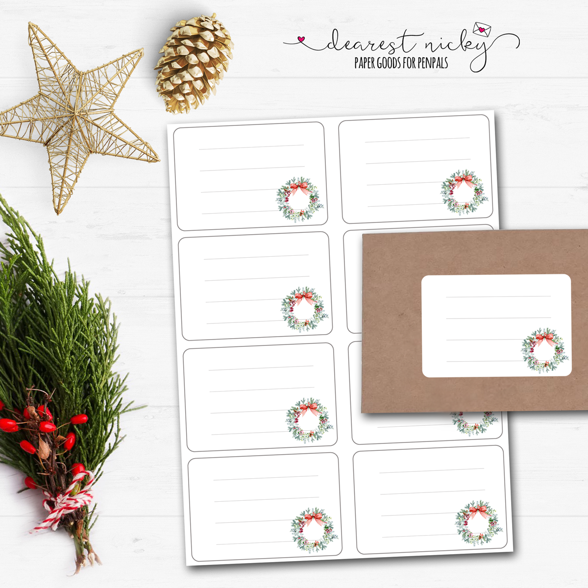 Christmas Wreath Mailing Address Labels - Set of 16