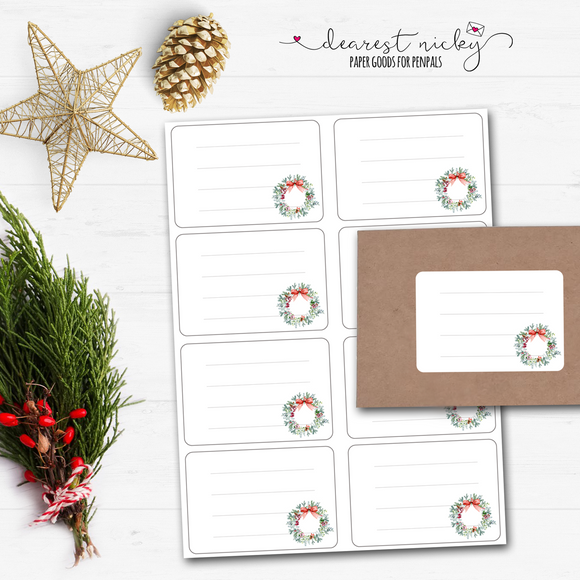 Christmas Wreath Mailing Address Labels <br> Set of 16