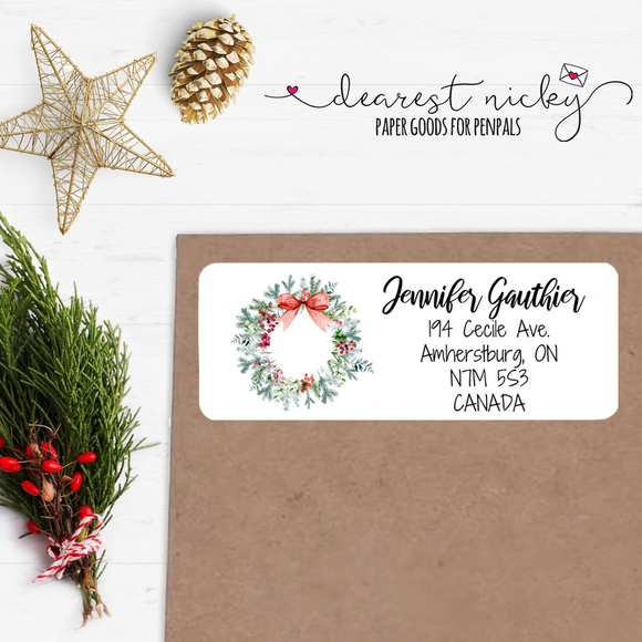 Christmas Wreath Custom Return Address Labels Set of 30