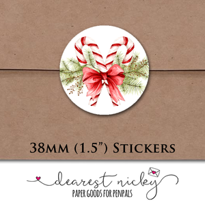 Candy Canes Envelope Seals <br> Set of 30 Stickers
