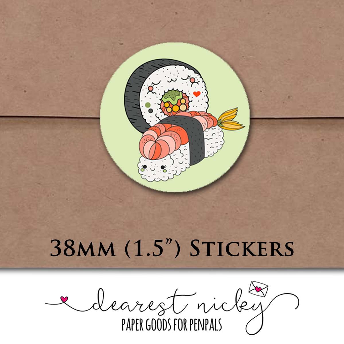 Cute Sushi Envelope Seals - Set of 30 Stickers