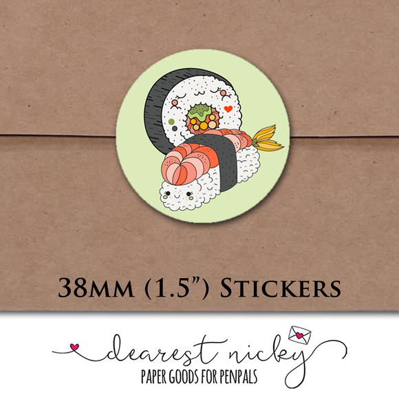 Cute Sushi Envelope Seals <br> Set of 30 Stickers
